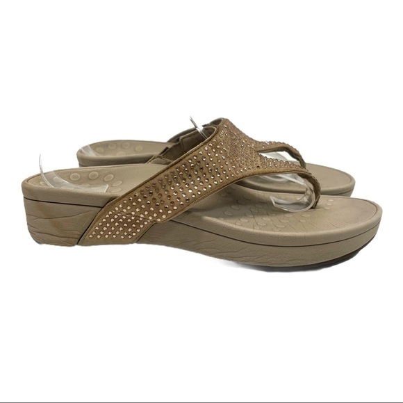 Vionic Naples Cream Suede Crystal Thong Comfort Sandals - Picture 1 of 12